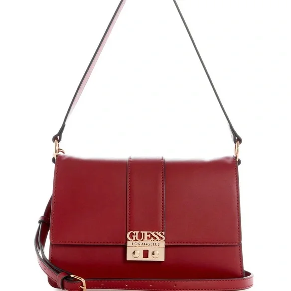 GUESS womens Evie Medium Shoulder Bag Purse Cranberry - Picture 2 of 14